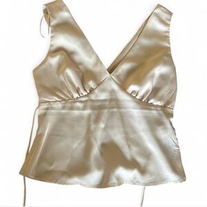 Satin V-Neck Tank Top - Cream